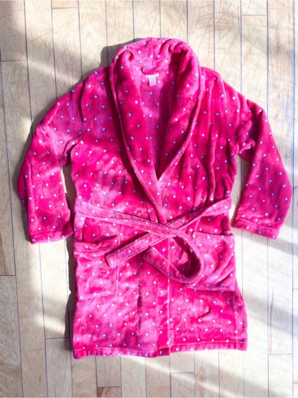 Claudel Pink Plush Polka Dot Fleece Shawl Collar Robe Plush Bathrobe Size Large